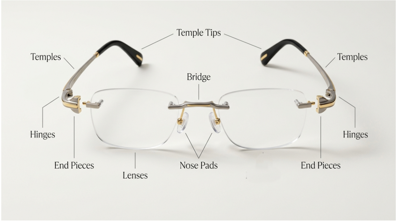 Parts of Glasses Explained: Frame, Bridge, Temple, Nose Pads and Lenses