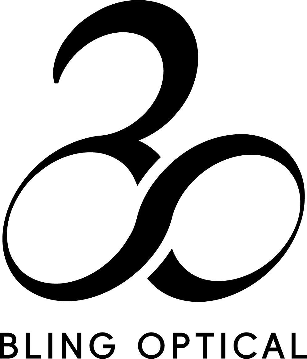BlingOptical Black and white logo with 'BLING OPTICAL' text below it on a white background